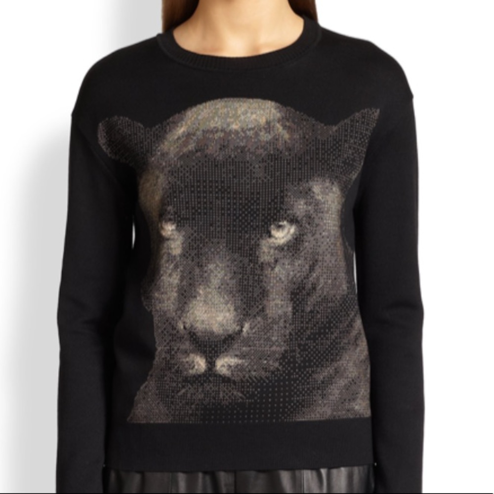 St. John Panther Print Black Jacquard Sweater